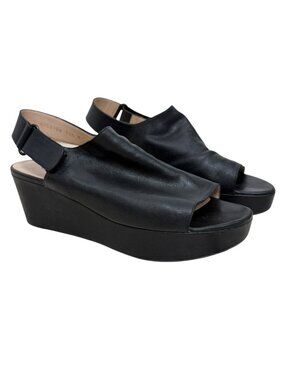 Stuart Weitzman Leather Wedge Peep-Toe Slingback Women's Black Sandals Sz 11.5